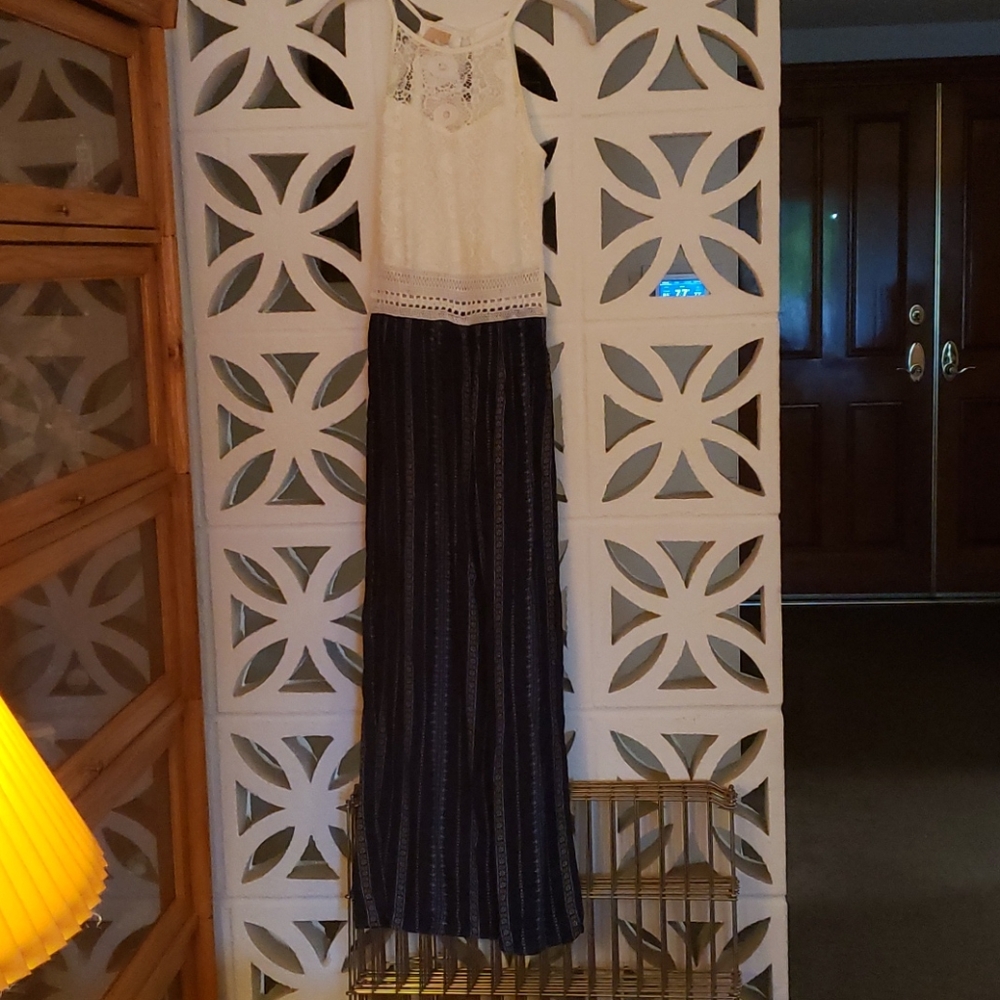 White and Blue Pant Suit